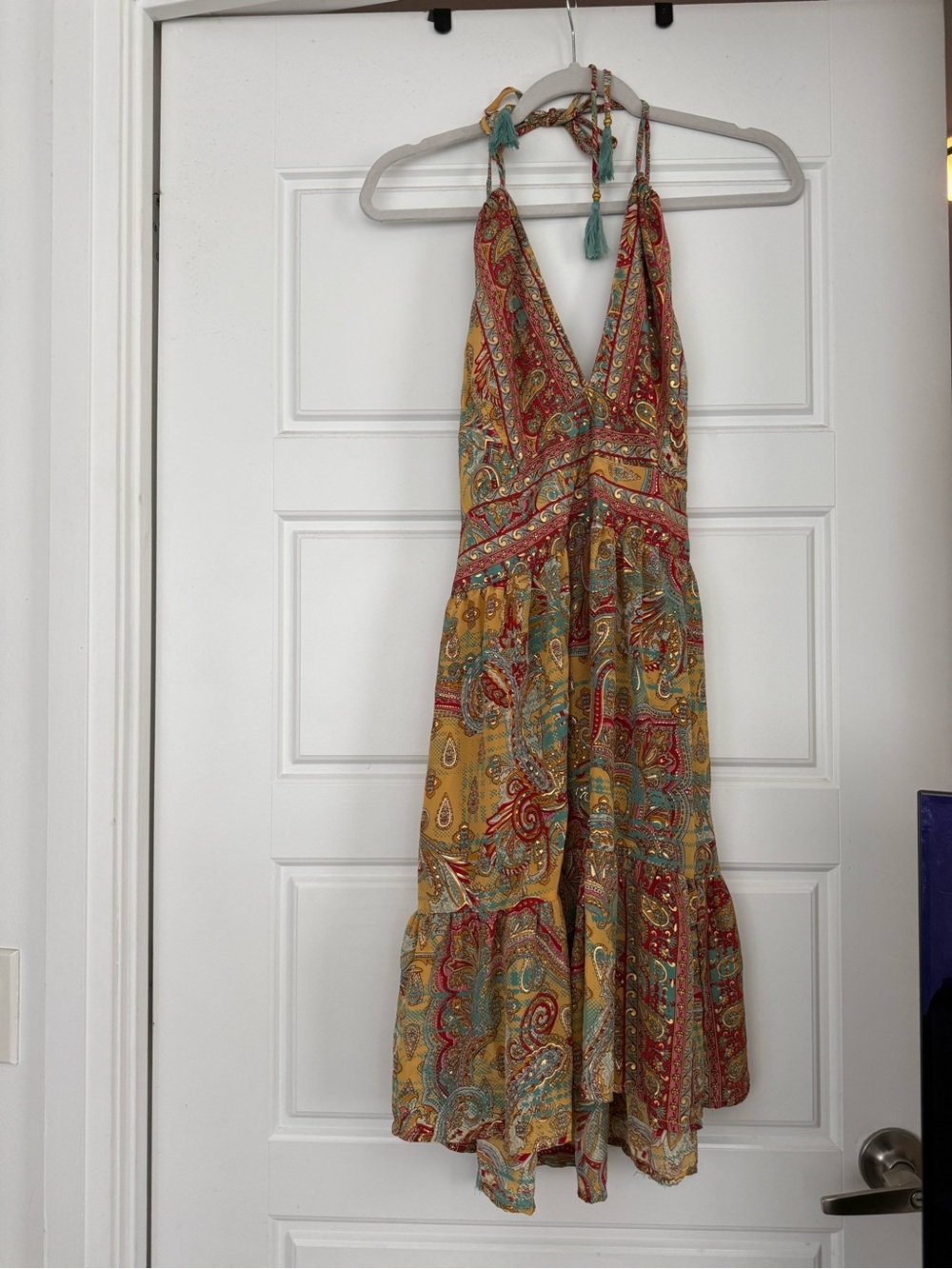 Bohemian Halter Midi Dress in Mustard Paisley - Picture 1 of 6